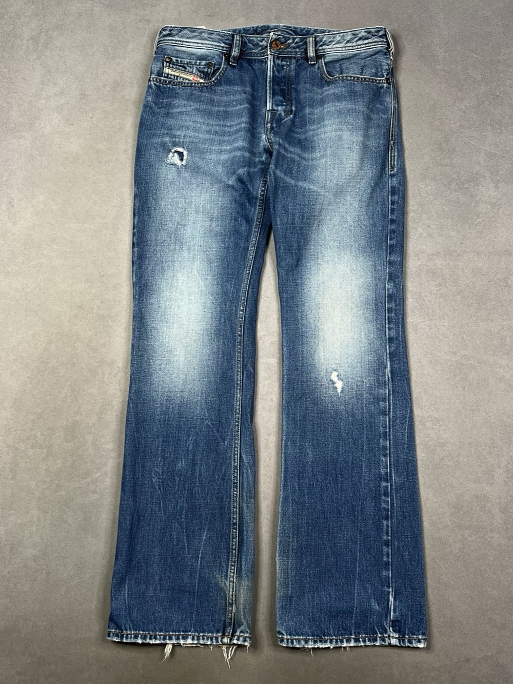 Diesel Boot Cut Distressed Jeans in Blue Waist 32